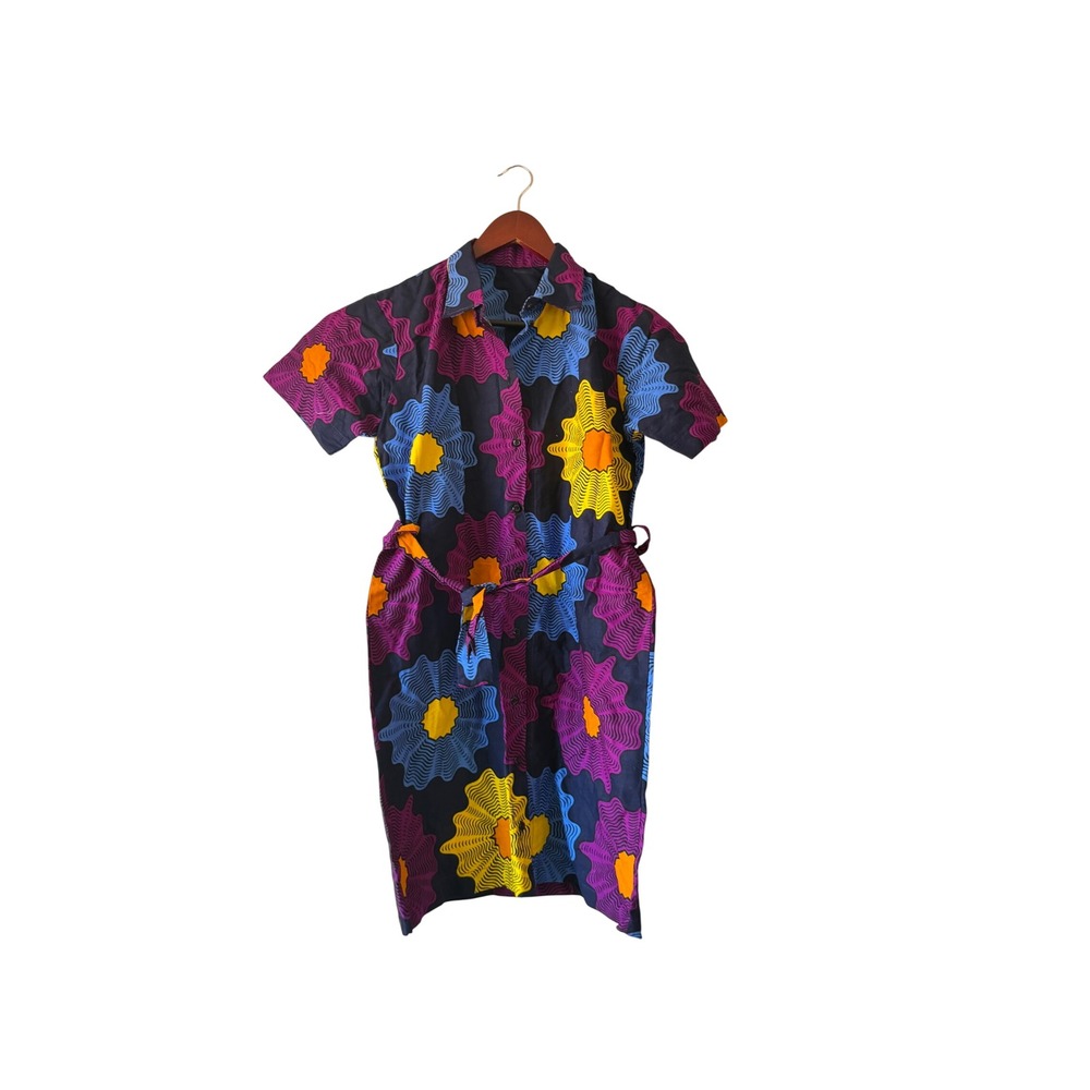 Vibrant Floral Vibrant Ankara Print Button Down Shirt Dress Belted Mini medium